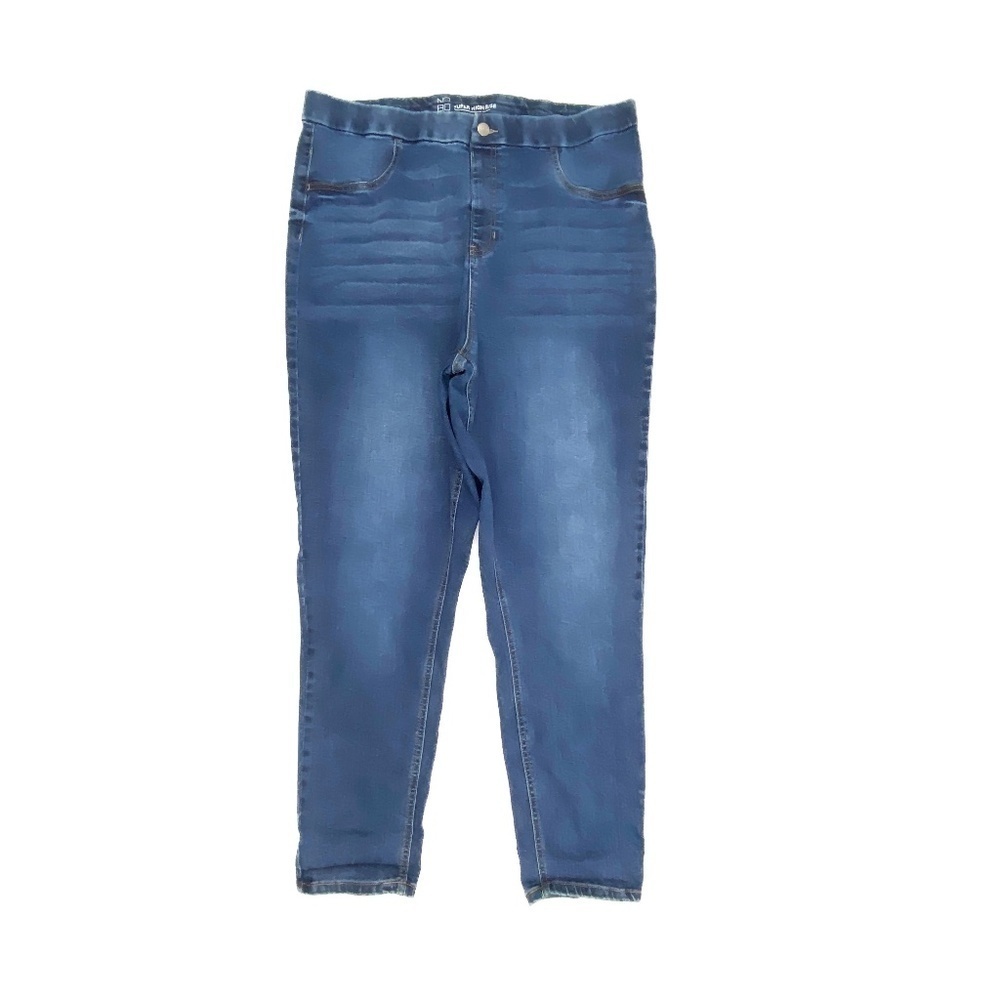 No Boundaries Jeans Women 3X Blue Super High Rise Pull On Skinny Dark‎ Wash